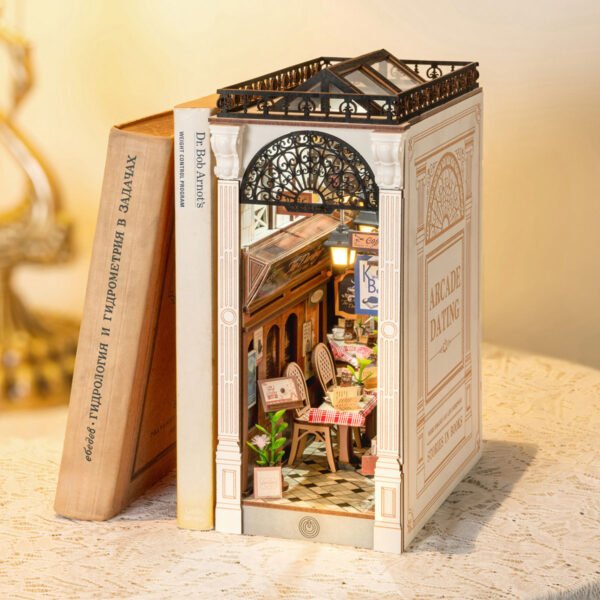 ROBOTIME DIY Book Nook Kit - Arcade Dating Scene With Dust Cover, 3D Wooden Miniature Dollhouse Puzzle, Creative Bookend Bookshelf Decor, Unique Gift For Adults - Image 4