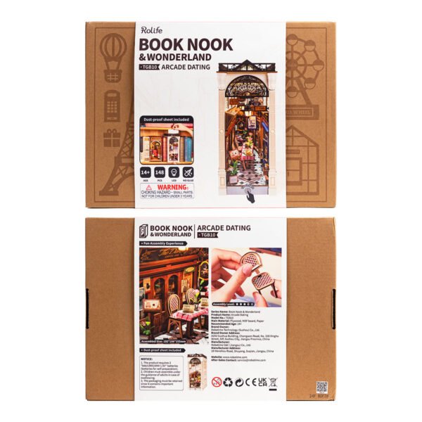ROBOTIME DIY Book Nook Kit - Arcade Dating Scene With Dust Cover, 3D Wooden Miniature Dollhouse Puzzle, Creative Bookend Bookshelf Decor, Unique Gift For Adults - Image 7